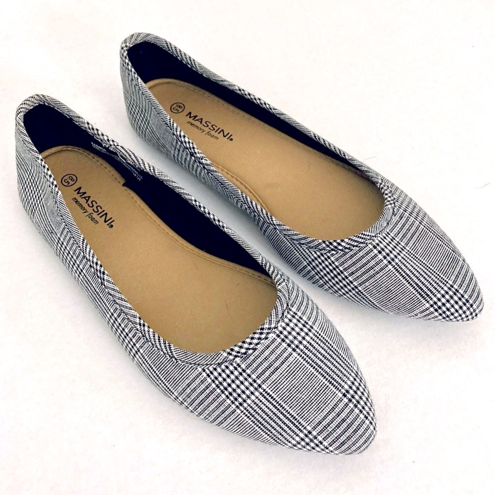 MASSINI Black & White Plaid Houndstooth Flats